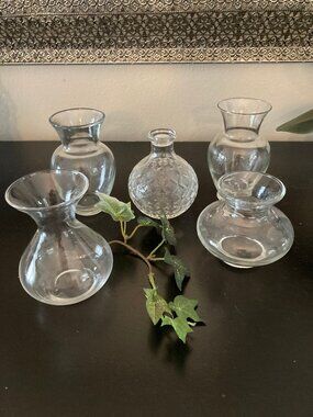Five  Mini Glass Vases Various Shapes